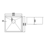 490x440mm Handmade Stainless Steel Undermount / Topmount Kitchen Laundry Sink with Waste - Extra Image
