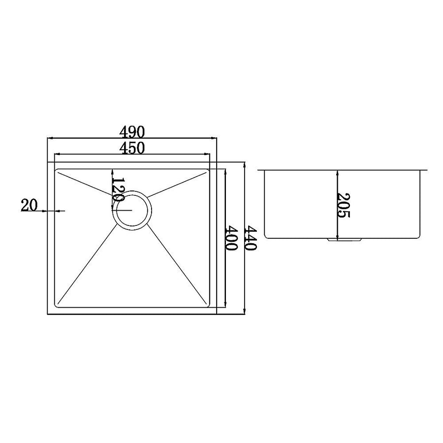 490x440mm Handmade Stainless Steel Undermount / Topmount Kitchen Laundry Sink with Waste, image 11