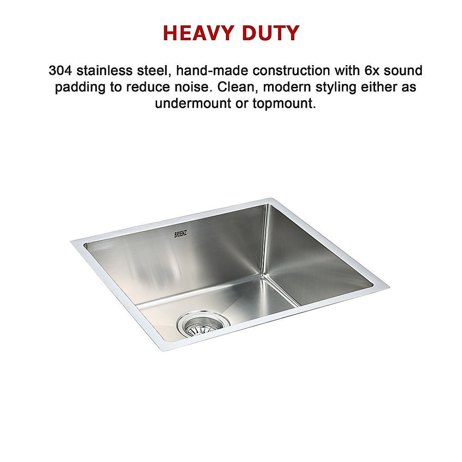 490x440mm Handmade Stainless Steel Undermount / Topmount Kitchen Laundry Sink with Waste, image 9