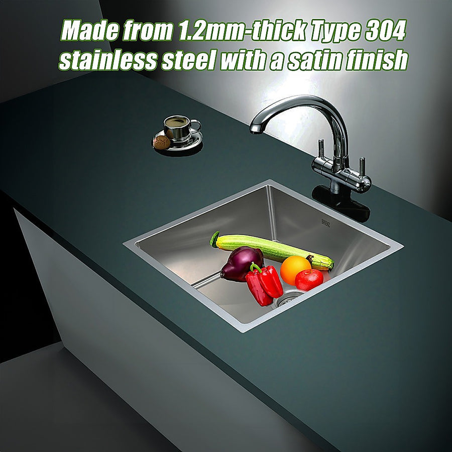 490x440mm Handmade Stainless Steel Undermount / Topmount Kitchen Laundry Sink with Waste, image 8