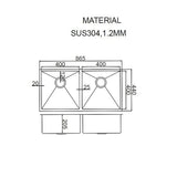 865x440mm Handmade Stainless Steel Undermount / Topmount Kitchen Sink with Waste - Extra Image
