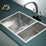 715x440mm Handmade Stainless Steel Undermount / Topmount Kitchen Sink with Waste - Front View