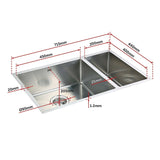 715x440mm Handmade Stainless Steel Undermount / Topmount Kitchen Sink with Waste - Rear View