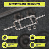 Chrome Tricep Bar Barbell Heavy Duty with Spinlock Collars - Close-Up Angle
