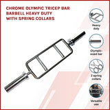 Chrome Olympic Tricep Bar Barbell Heavy Duty with Spring Collars - Side View