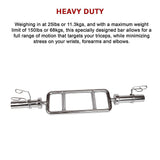 Chrome Olympic Tricep Bar Barbell Heavy Duty with Spring Collars - Close-Up Angle
