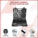 20kg Black Dumbbell Set with Carrying Case - Side View