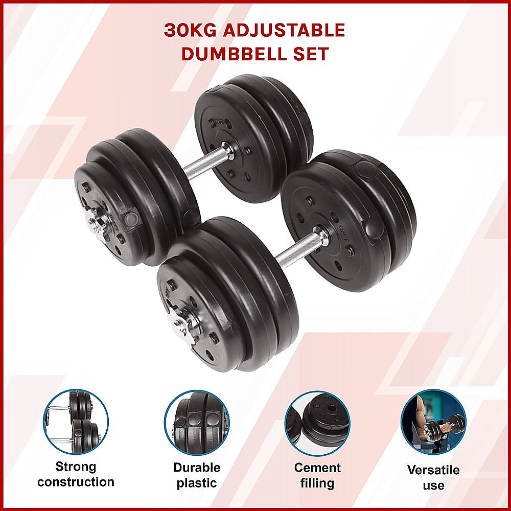 30KG Adjustable Dumbbell Set  Home Gym Weights for Strength & Fitness Training