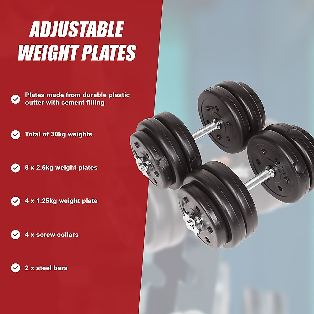 30KG Adjustable Dumbbell Set  Home Gym Weights for Strength & Fitness Training