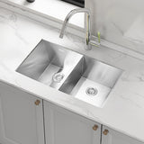 820x457mm Handmade Stainless Steel Undermount / Topmount Kitchen Laundry Sink with Waste - Front View