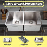 820x457mm Handmade Stainless Steel Undermount / Topmount Kitchen Laundry Sink with Waste - Rear View