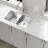 820x457mm Handmade Stainless Steel Undermount / Topmount Kitchen Laundry Sink with Waste - Close-Up Angle