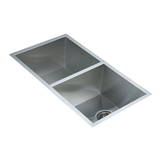 820x457mm Handmade Stainless Steel Undermount / Topmount Kitchen Laundry Sink with Waste - Low Angle