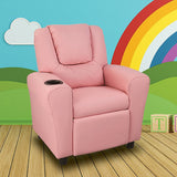 PU Leather Kids Recliner with Drink Holder - Front View