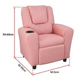 PU Leather Kids Recliner with Drink Holder - Close-Up Angle