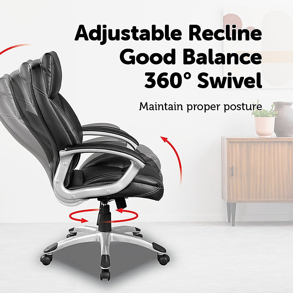 PU Leather Executive Office Chair – Ergonomic Swivel Computer Desk Chair in Black