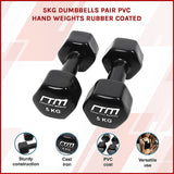 5kg Dumbbells Pair PVC Hand Weights Rubber Coated - Side View