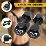 5kg Dumbbells Pair PVC Hand Weights Rubber Coated - Close-Up Angle