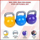 8KG, 12KG, 16KG Pro-Grade Steel KettleBell Set - Side View