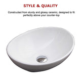 Above Counter Bathroom Vanity Oval Ceramic Basin - Close-Up Angle
