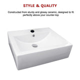 Ceramic Rectangular Above Countertop Basin for Vanity - Close-Up Angle