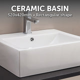 Ceramic Rectangular Above Countertop Basin for Vanity - Rear View