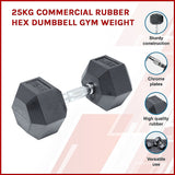 25KG Commercial Rubber Hex Dumbbell Gym Weight - Side View