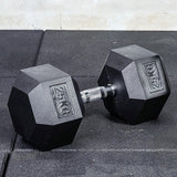 25KG Commercial Rubber Hex Dumbbell Gym Weight - Close-Up Angle
