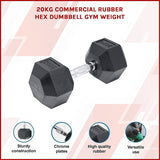 20KG Commercial Rubber Hex Dumbbell Gym Weight - Side View