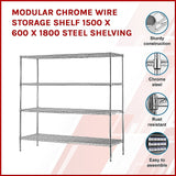 Modular Chrome Wire Storage Shelf 1500 x 600 x 1800 Steel Shelving - Side View