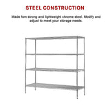 Modular Chrome Wire Storage Shelf 1500 x 600 x 1800 Steel Shelving - 45-Degree Angle