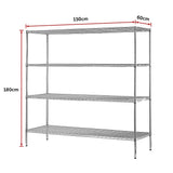 Modular Chrome Wire Storage Shelf 1500 x 600 x 1800 Steel Shelving - Rear View
