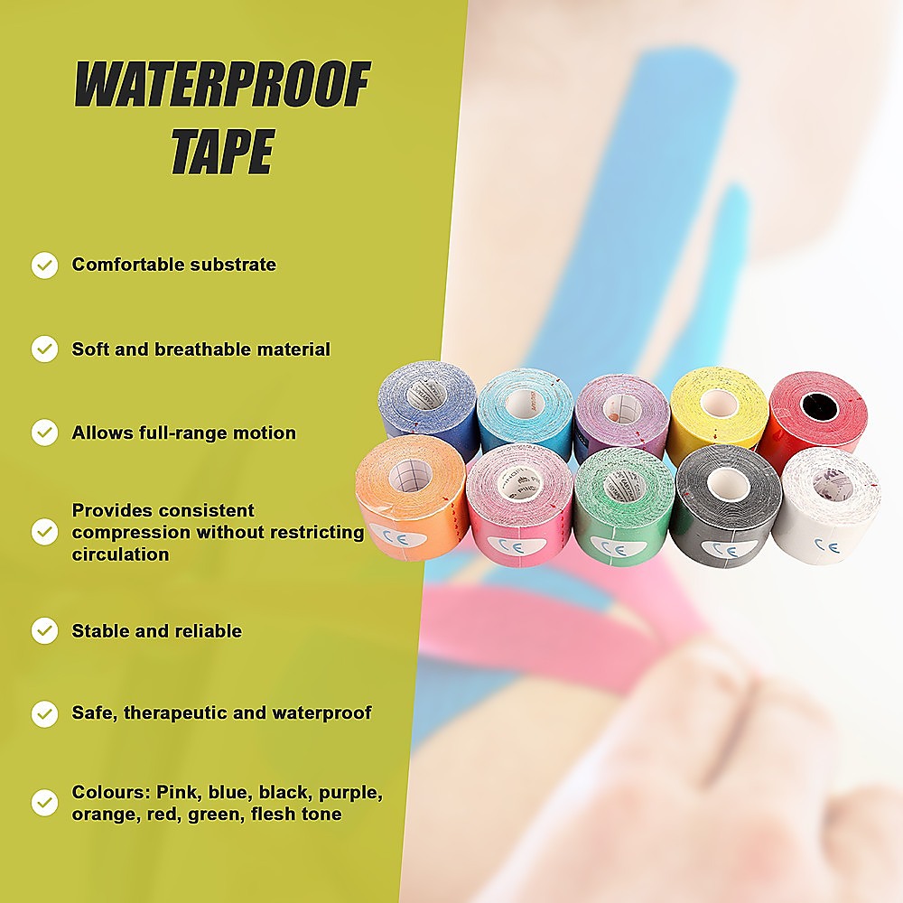 10 Rolls Muscle & Injury Kinesiology Sports Tape 5m x 5cm  Waterproof Support