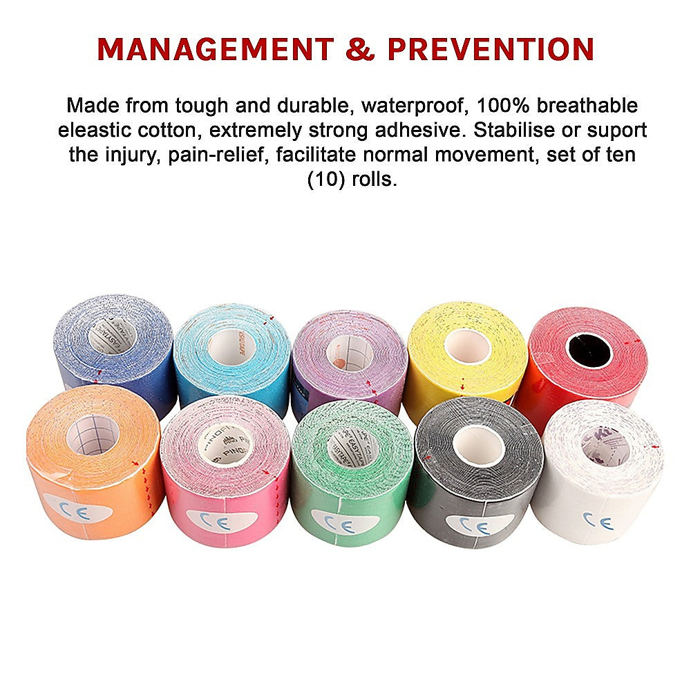 10 Rolls Muscle & Injury Kinesiology Sports Tape 5m x 5cm  Waterproof Support