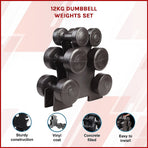 12kg Dumbbell Weights Set with Rack for Home Gym Training