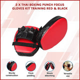2 x Thai Boxing Punch Focus Gloves Kit Training Red & Black Pads