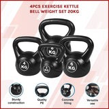 4pcs Exercise Kettle Bell Weight Set 20KG - Side View