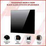 Toughened 90cm x 75cm Black Glass Kitchen Splashback - Side View