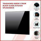 Toughened 90cm x 70cm Black Glass Kitchen Splashback - Side View