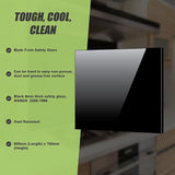 Toughened 90cm x 70cm Black Glass Kitchen Splashback - Low Angle