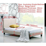 Single Linen Fabric Bed Frame Beige - Low Angle