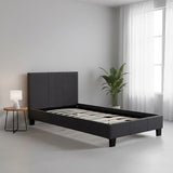 Single Linen Fabric Bed Frame Grey - Front View