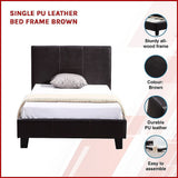 Single PU Leather Bed Frame Brown - Side View