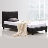 Single PU Leather Bed Frame Brown - Front View