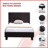 Single PU Leather Bed Frame Brown - Side View