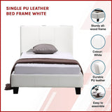Single PU Leather Bed Frame White - Side View