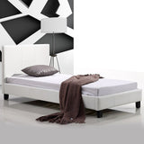 Single PU Leather Bed Frame White - Front View