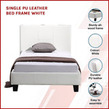 Single PU Leather Bed Frame White - Side View