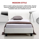 Single PU Leather Bed Frame White - Close-Up Angle
