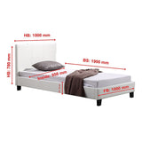 Single PU Leather Bed Frame White - Low Angle
